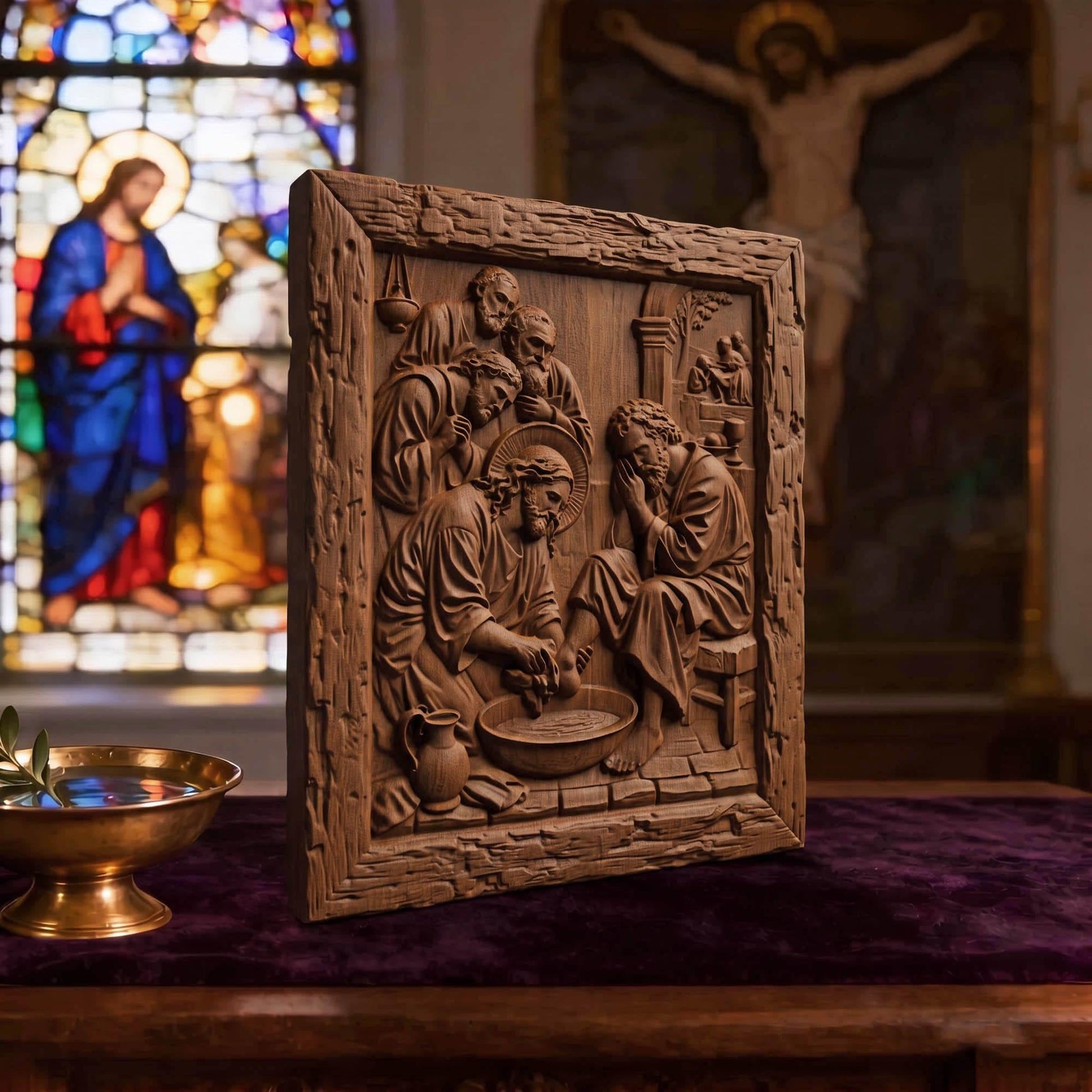 Jesus Christ Washes His Disciple’s Feet Wooden Carved Handmade Christian Icon  Byzantine Greek Orthodox Home Decor Cretan Holy Carvings