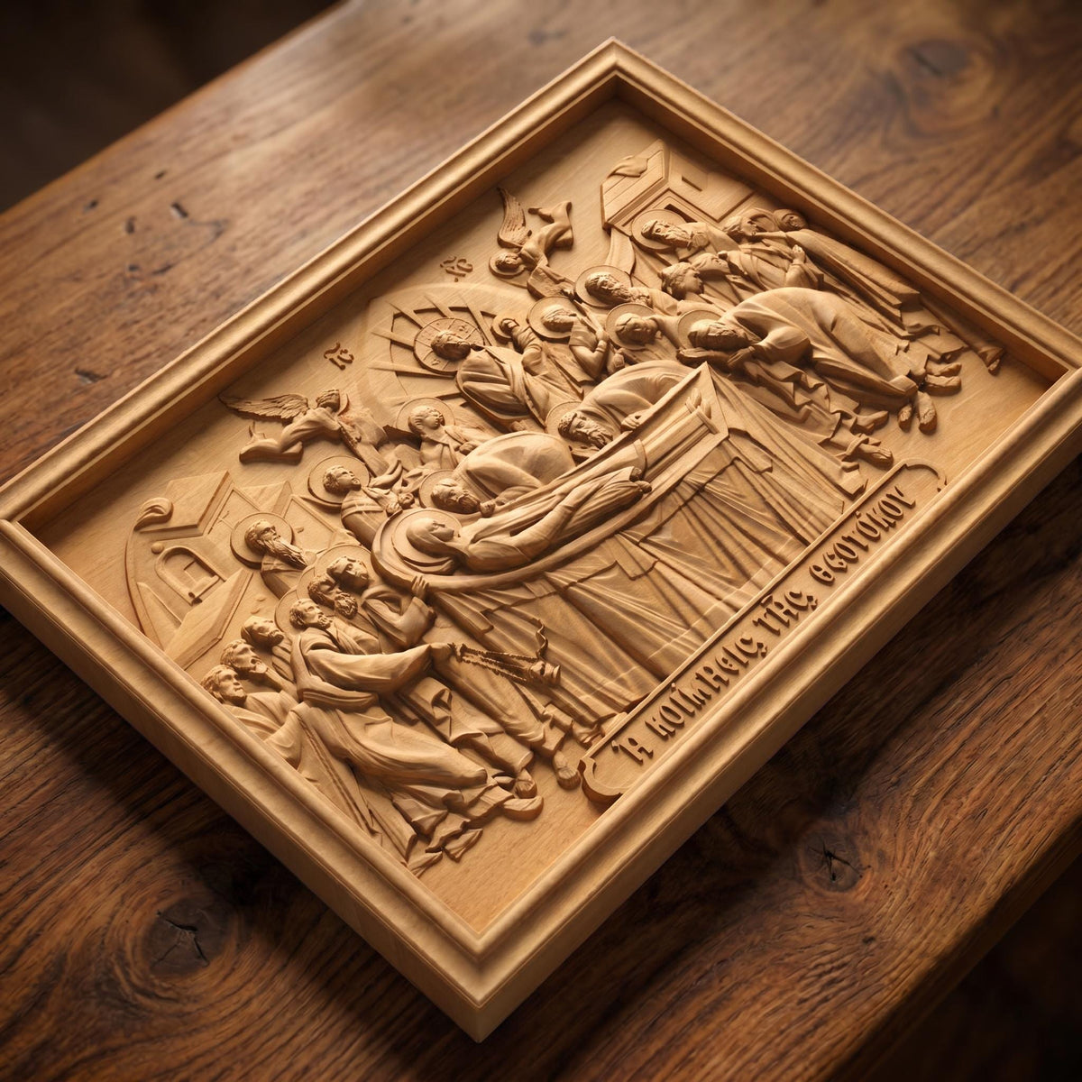 The Dormition of Mother of God Wooden Carved Handmade Christian Icon | Byzantine Greek Orthodox Home Art Decor