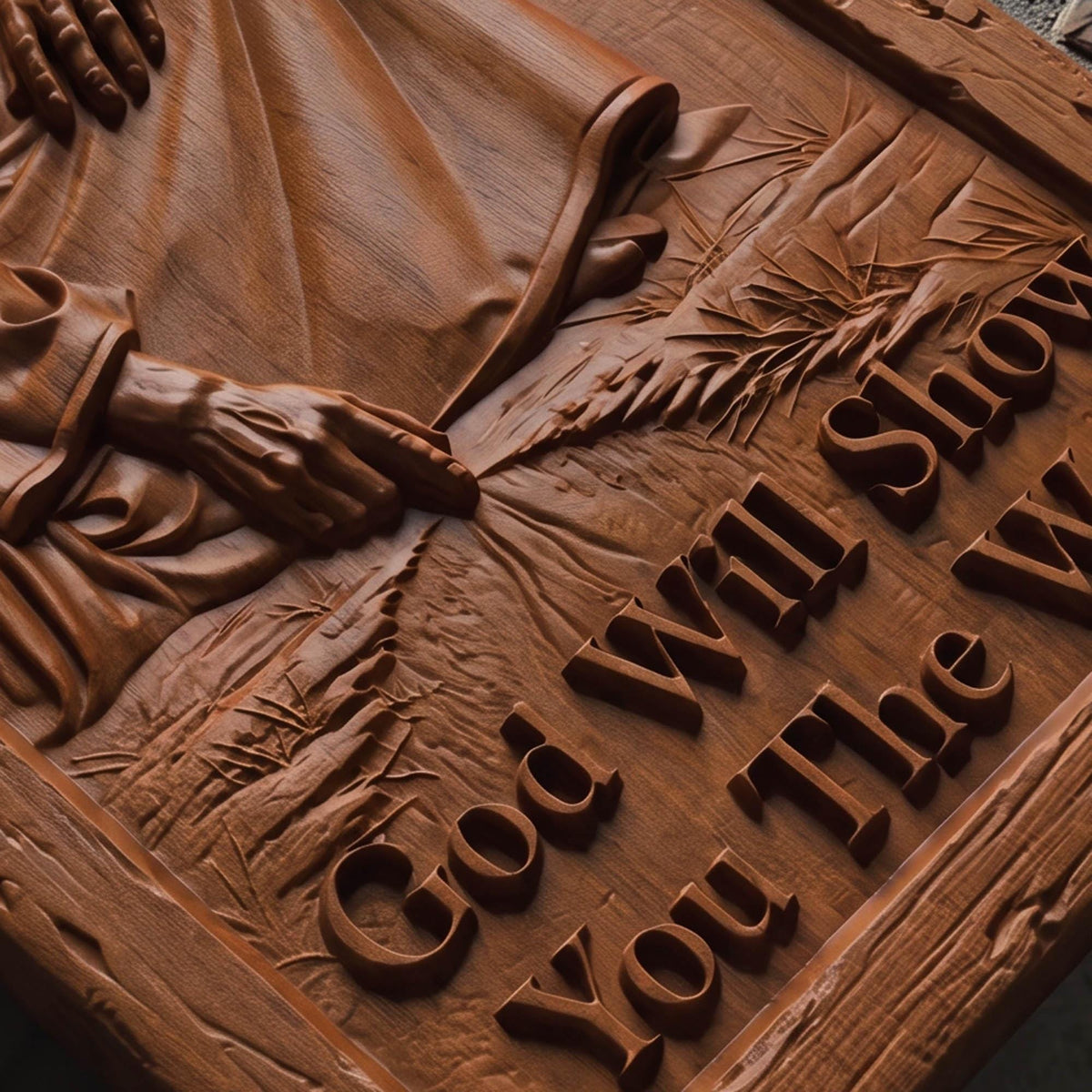 God Will Show You The Way Wooden Carved Handmade Christian Icon  Byzantine Greek Orthodox Home Art Decor Cretan Holy Carvings
