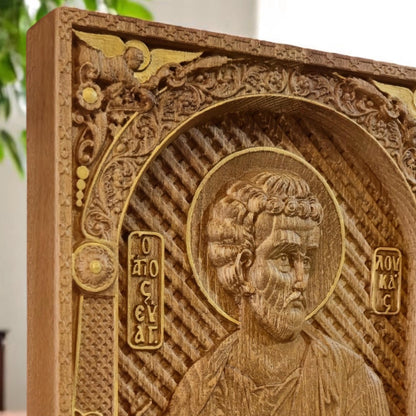 Luke the Evangelist Wooden Carved Handmade Christian Icon. Byzantine Greek Orthodox Home Art Decor.