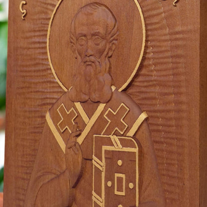 Saint Athanasius of Alexandria Wooden Carved Handmade Christian Icon. Byzantine Greek Orthodox Home Decor.