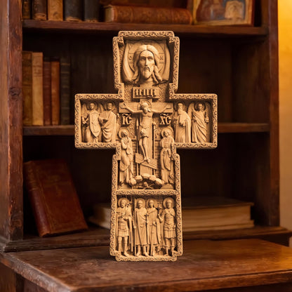 Hand Carved Cross No 15 | Wood Byzantine Greek Christian Wall Art Cretan Holy Carvings