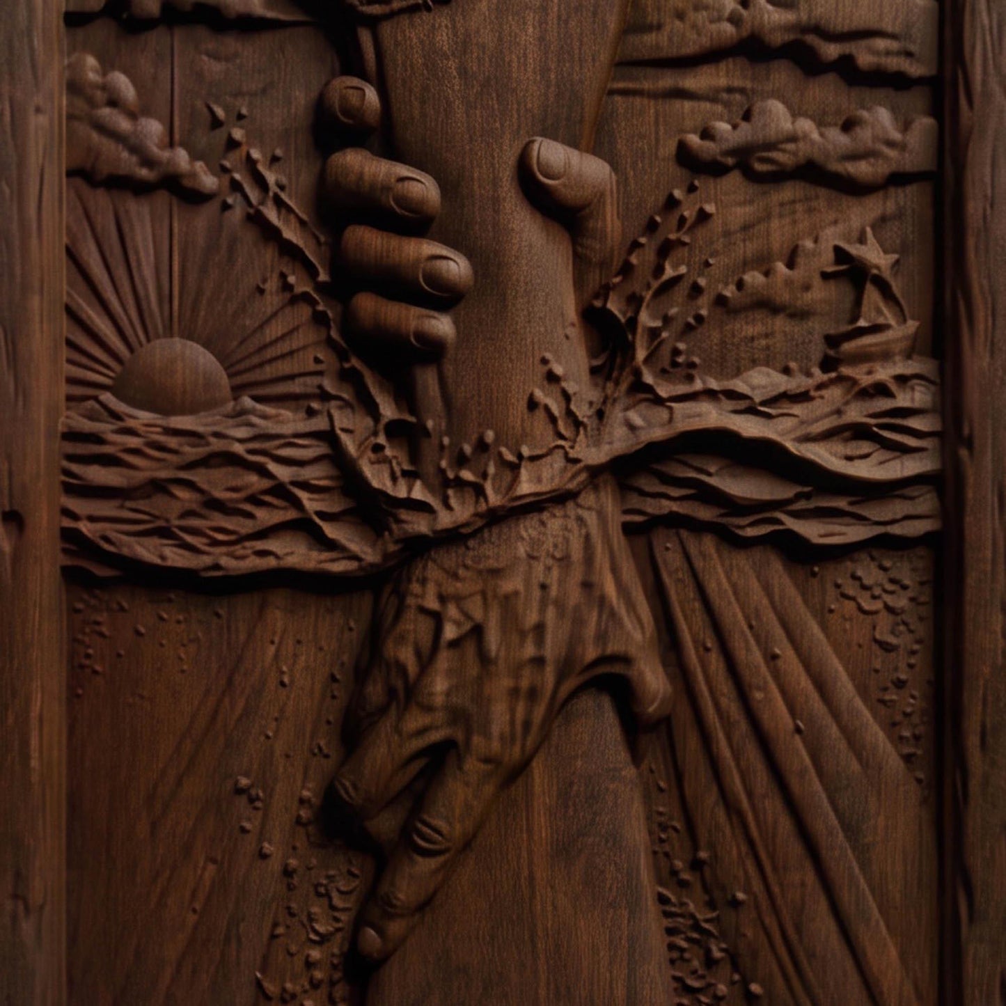 Hand of Help Wooden Carved Handmade Christian Icon  Byzantine Greek Orthodox Home Decor Cretan Holy Carvings