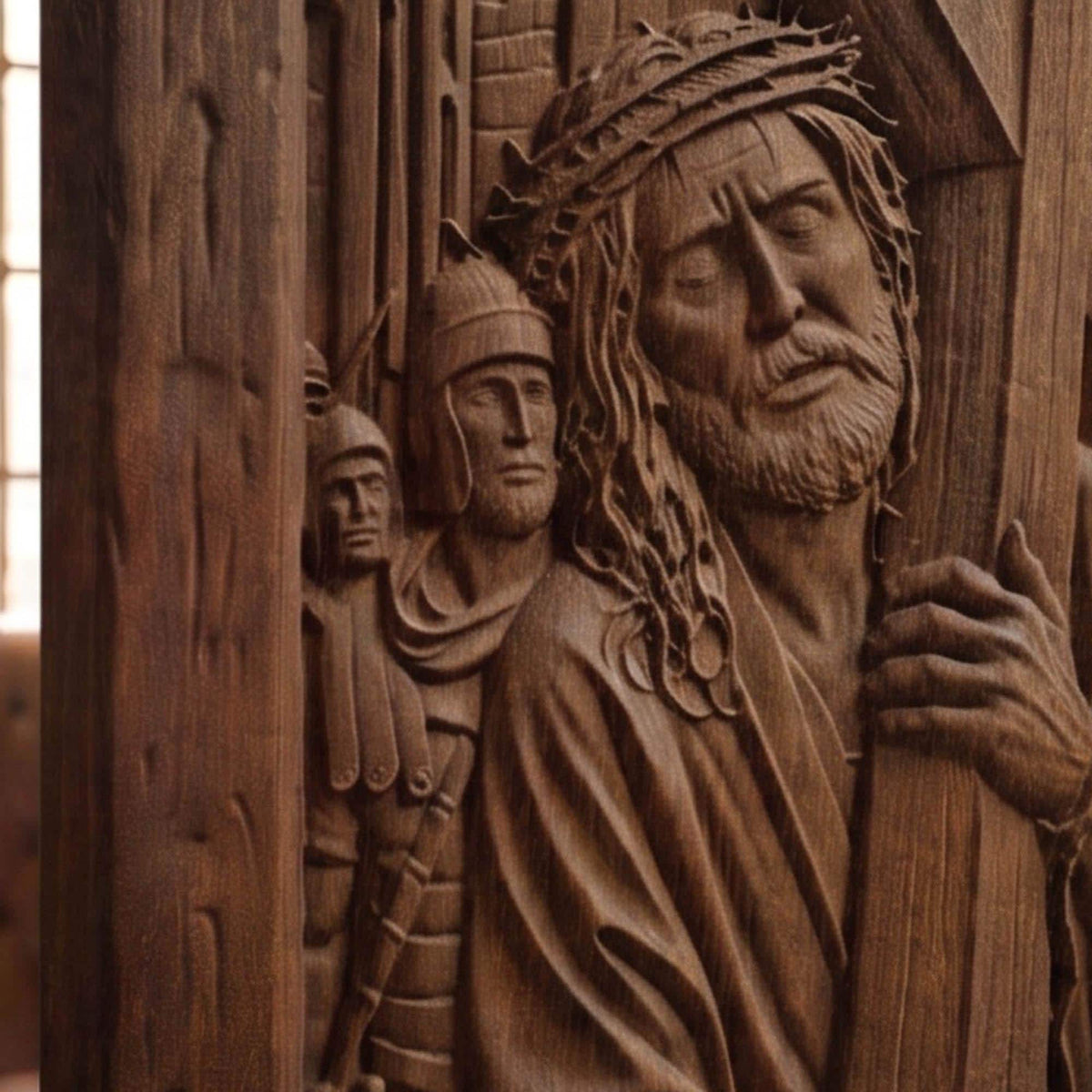 Jesus Christ Carries his Cross Wooden Carved Handmade Christian Icon  Byzantine Greek Orthodox Home Decor Cretan Holy Carvings
