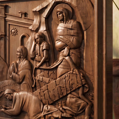 Lazarus Resurrection from Jesus Christ   Wooden Carved Handmade Christian Icon | Byzantine Greek Orthodox Home Art Decor