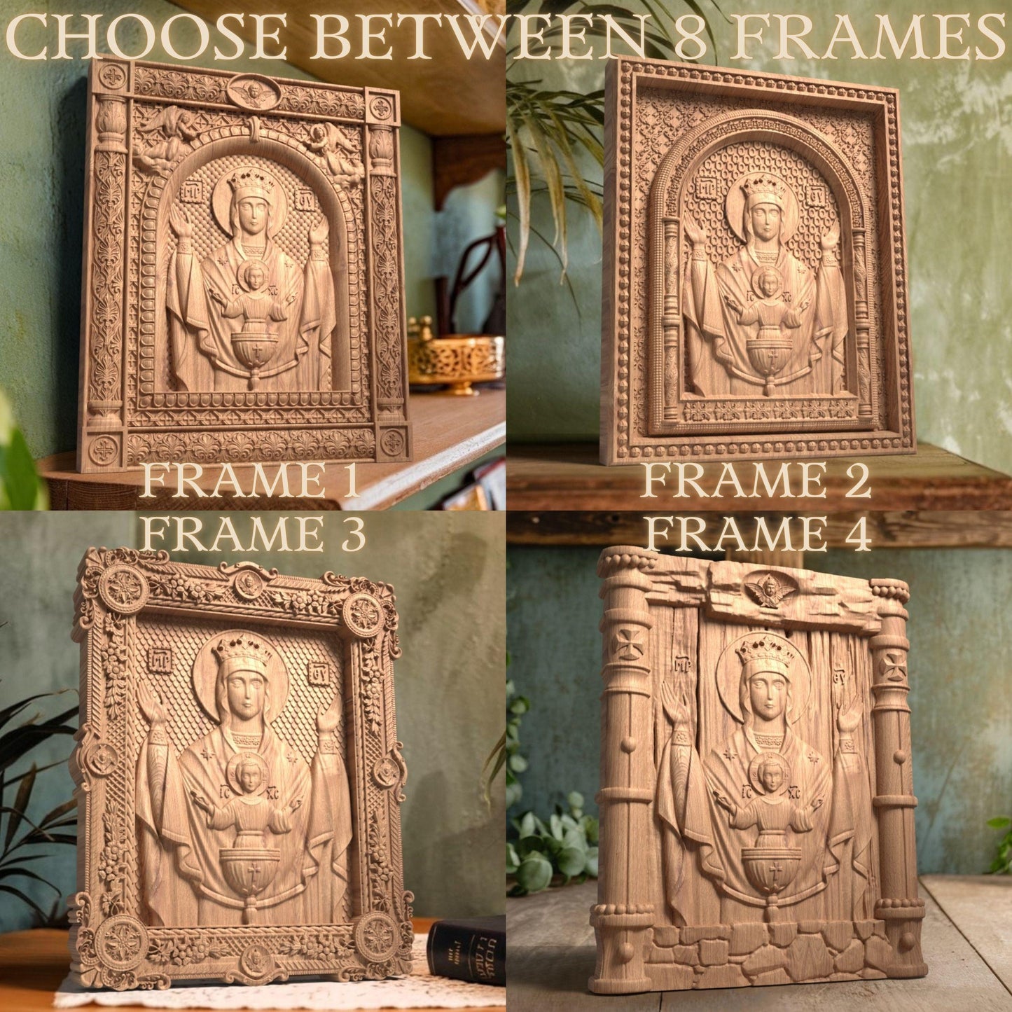 Virgin Mary Fountain of Life Wooden Carved Handmade Christian Icon. Byzantine Greek Home Decor.