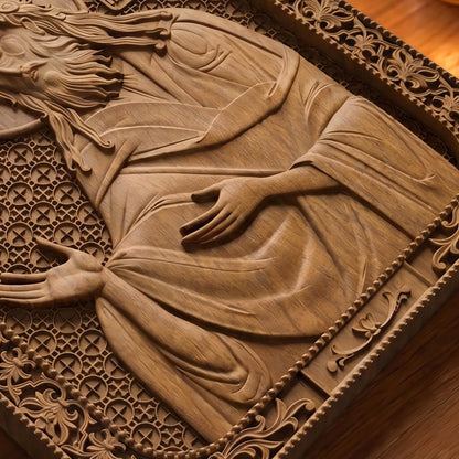 Saint John the Baptist Wooden Carved Handmade Christian Icon Patron Saint of Monastic Life Flat Side Brown Oak Cretan Holy Carvings