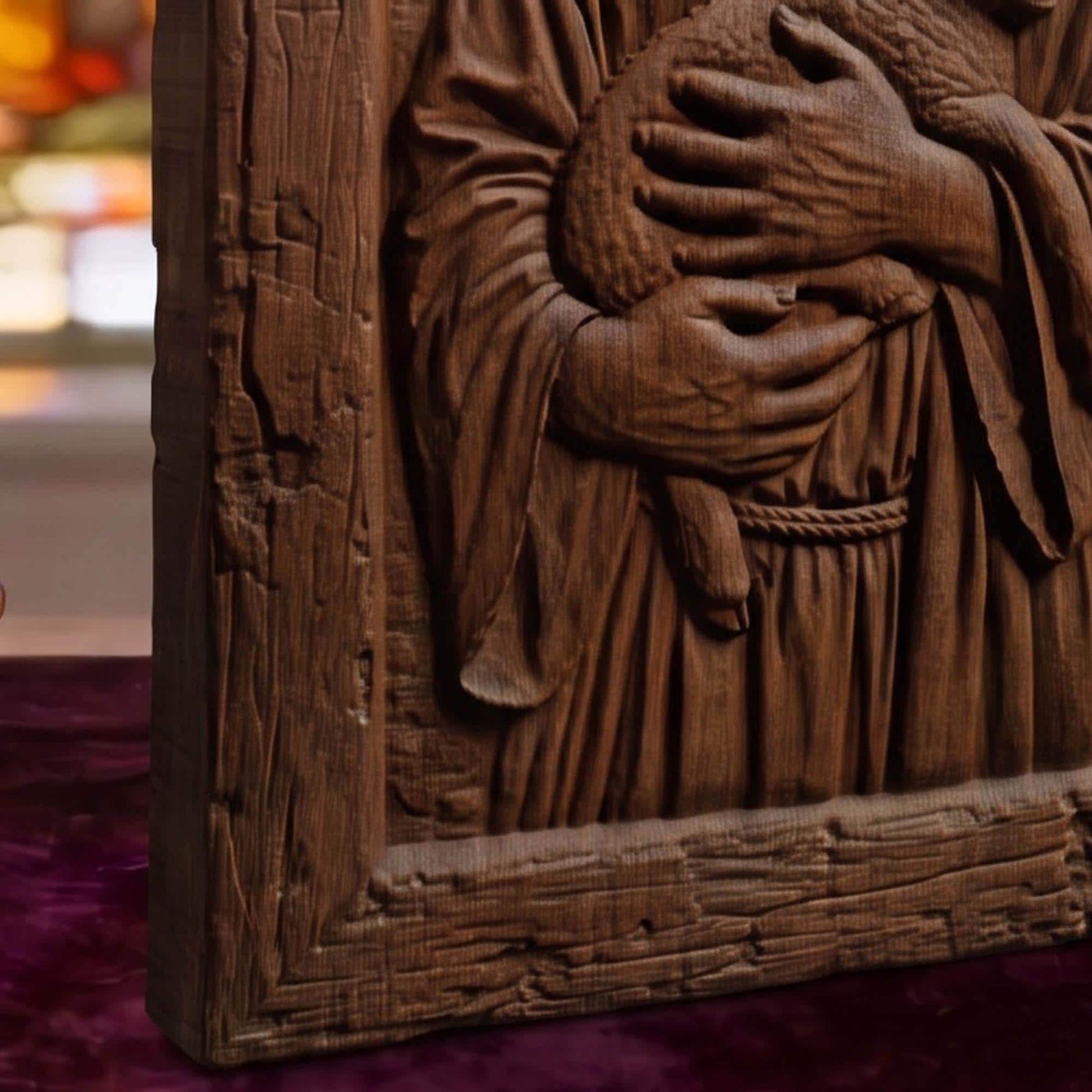 Jesus Holding Lamb Wooden Carved Handmade Christian Icon  Byzantine Greek Orthodox Home Decor Cretan Holy Carvings