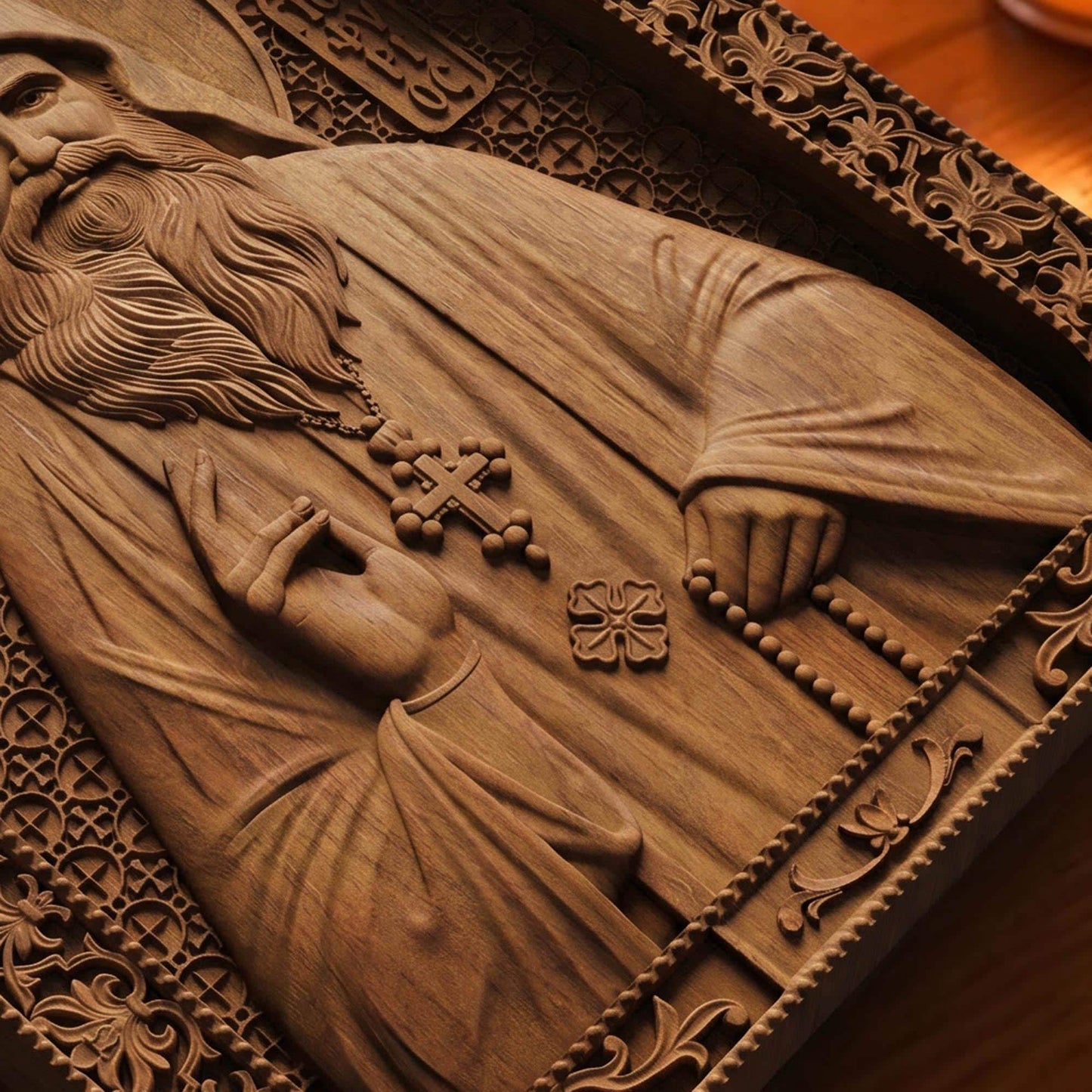 Saint Porphyrios of Kavsokalyvia Wooden Carved Handmade Christian Icon | Byzantine Greek Orthodox Home Art Decor