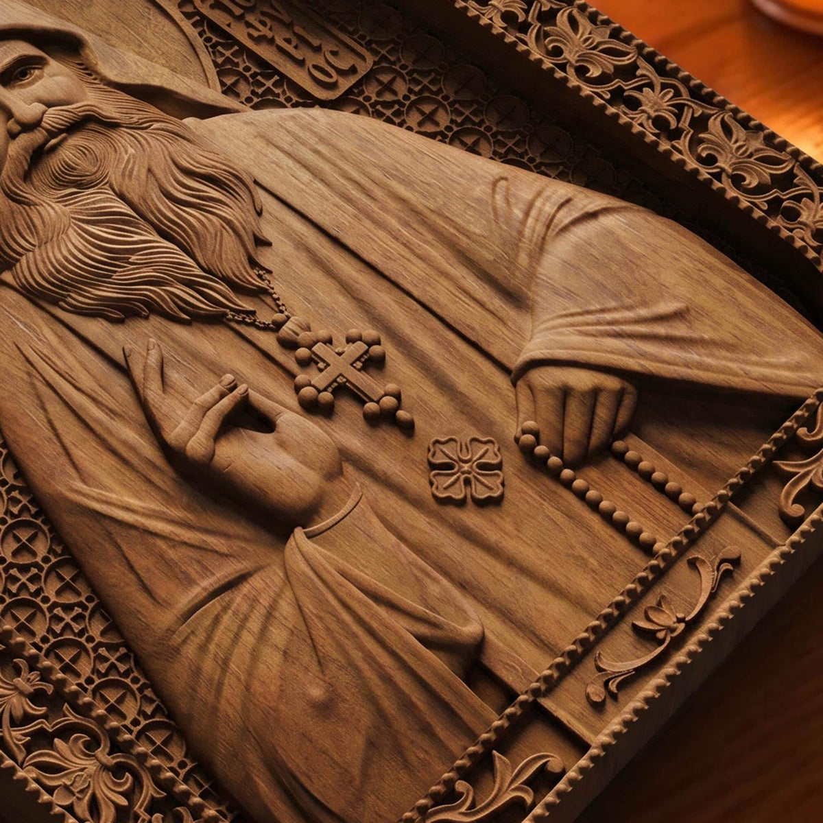 Saint Porphyrios of Kavsokalyvia Wooden Carved Handmade Christian Icon | Byzantine Greek Orthodox Home Art Decor