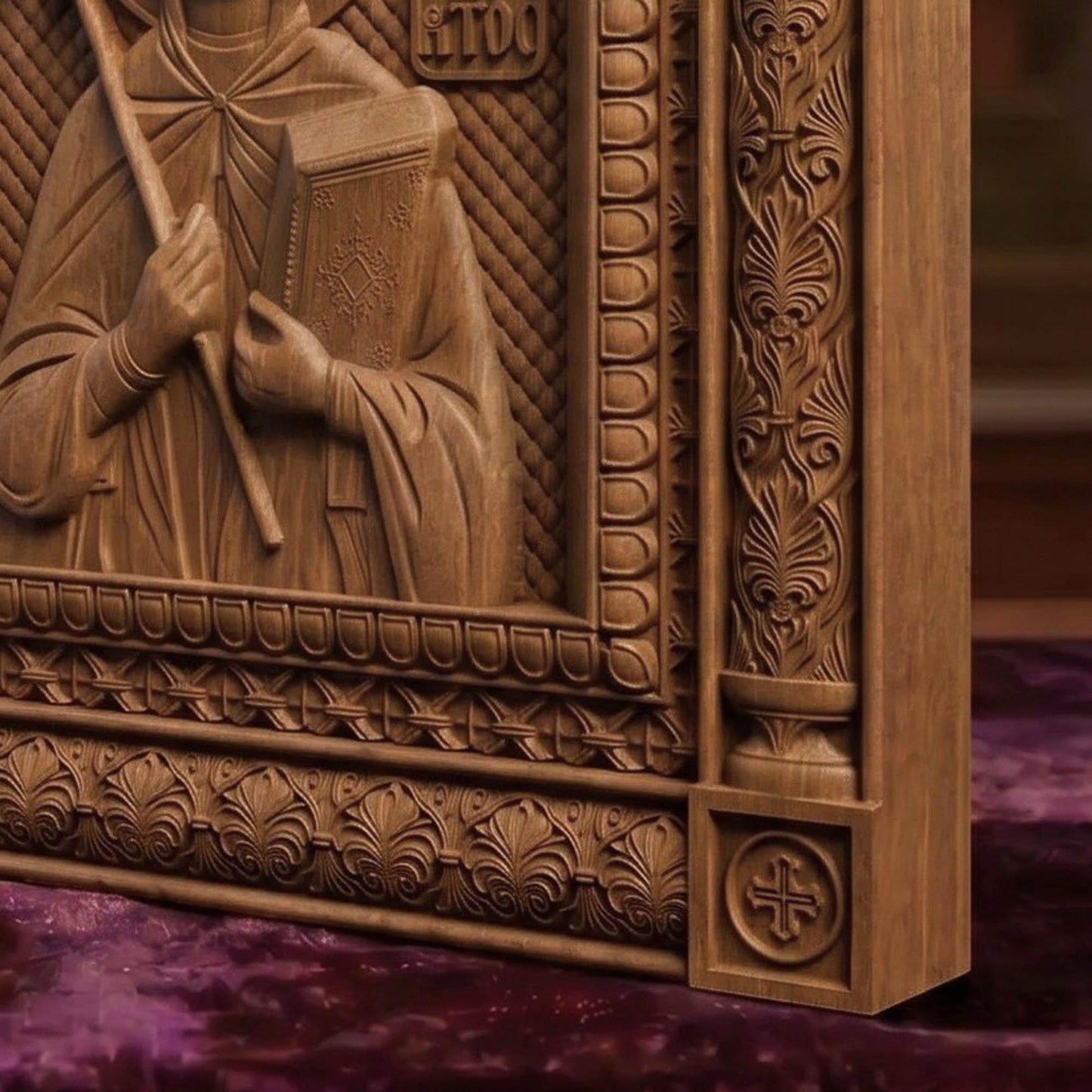 Saint Benedict Patron Saint of Europe Wooden Carved Handmade Christian Icon | Byzantine Greek Orthodox Home Art Decor