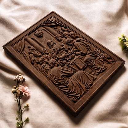 The Last Supper 2 Plain Frame Wooden Carved Handmade Christian Icon  Byzantine Greek Orthodox Home Decor Cretan Holy Carvings