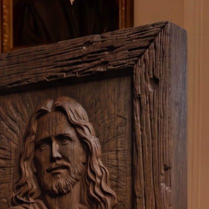Jesus Christ - Come to Me Wooden Carved Handmade Christian Icon  Byzantine Greek Orthodox Home Decor Cretan Holy Carvings