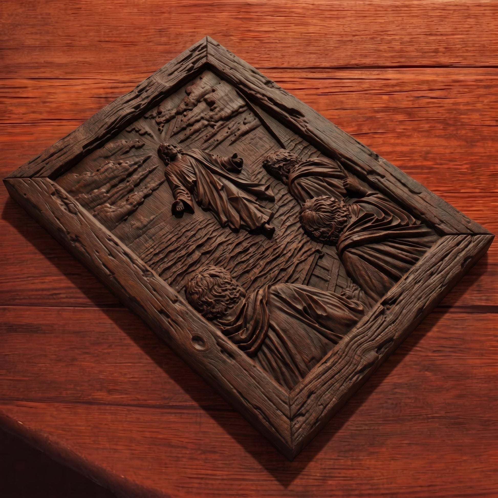 Jesus Christ Walks on the Sea Wooden Carved Handmade Christian Icon  Byzantine Greek Orthodox Home Art Decor Cretan Holy Carvings