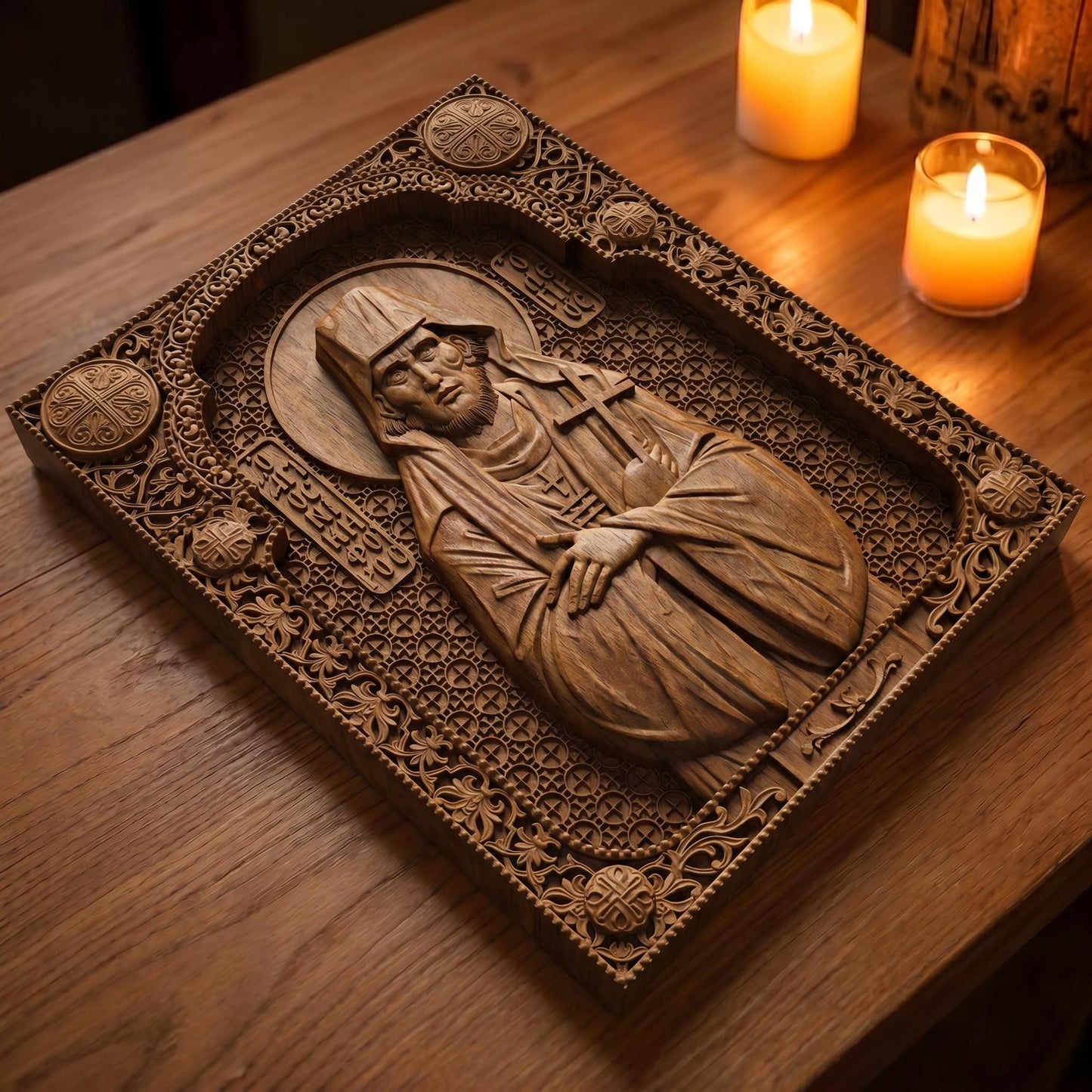 Saint Nikephoros the Leper Patron of Infectious Diseases Wooden Carved Handmade Christian Icon | Byzantine Greek Orthodox Home Art Decor