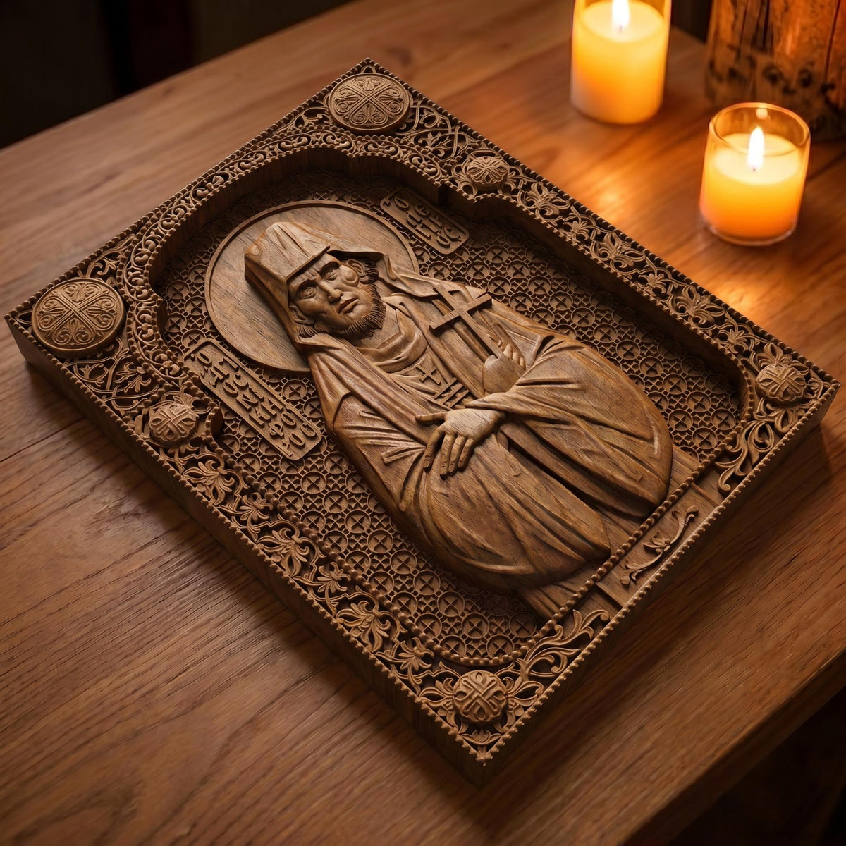 Saint Nikephoros the Leper Patron of Infectious Diseases Wooden Carved Handmade Christian Icon | Byzantine Greek Orthodox Home Art Decor