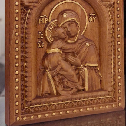 Ιησούς Χριστός και Παναγία Σετ Δύο Ξυλόγλυπτες Εικόνες.
