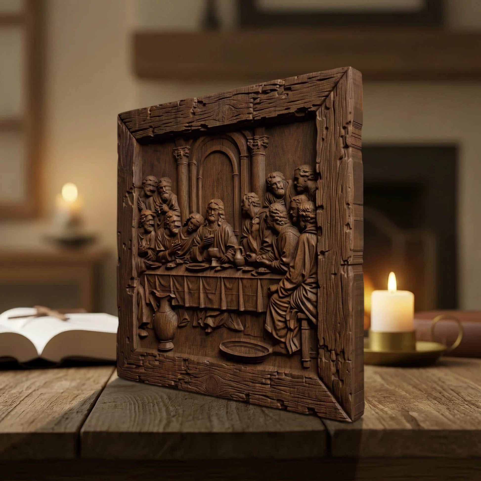 The Last Supper 6 Wooden Carved Handmade Christian Icon  Byzantine Greek Orthodox Home Decor Cretan Holy Carvings