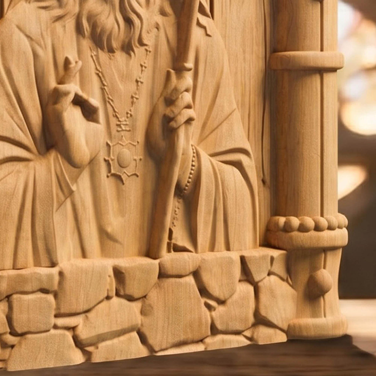 Saint John Maximovitch Wooden Carved Handmade Christian Icon Patron Saint of Orphans Left Side Natural Wood Color Cretan Holy Carvings
