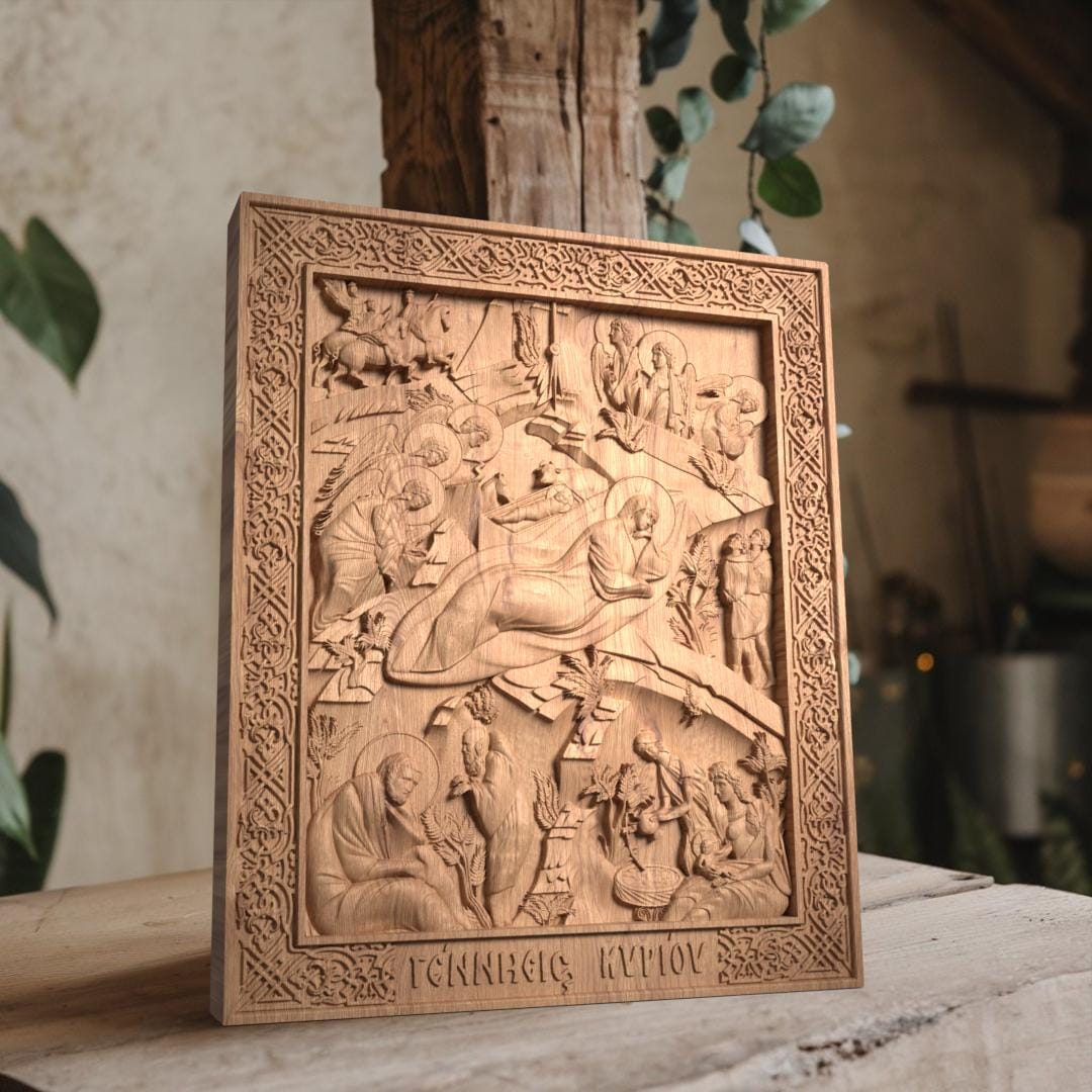 Γέννηση του Κυρίου Ιησού Χριστού Ξυλόγλυπτη Εικόνα.