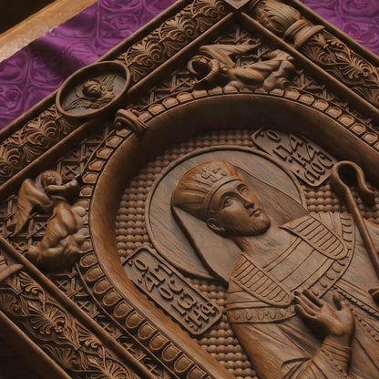 Patriarch Joseph Wooden Carved Handmade Christian Icon | Byzantine Greek Orthodox Home Art Decor