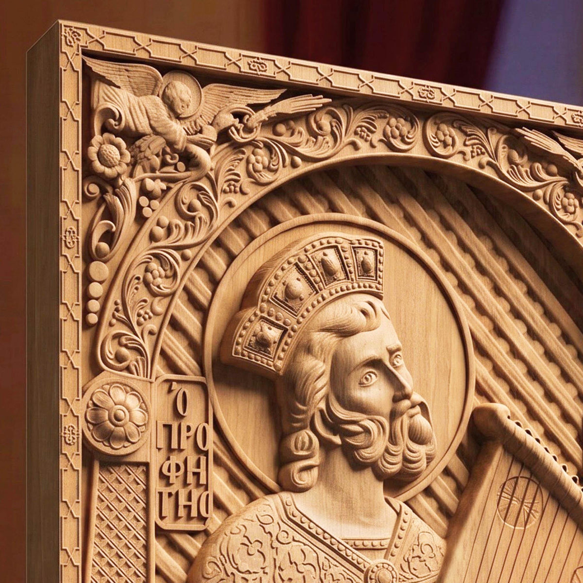 Prophet King David Wooden Carved Handmade Christian Icon | Byzantine Greek Orthodox Home Art Decor