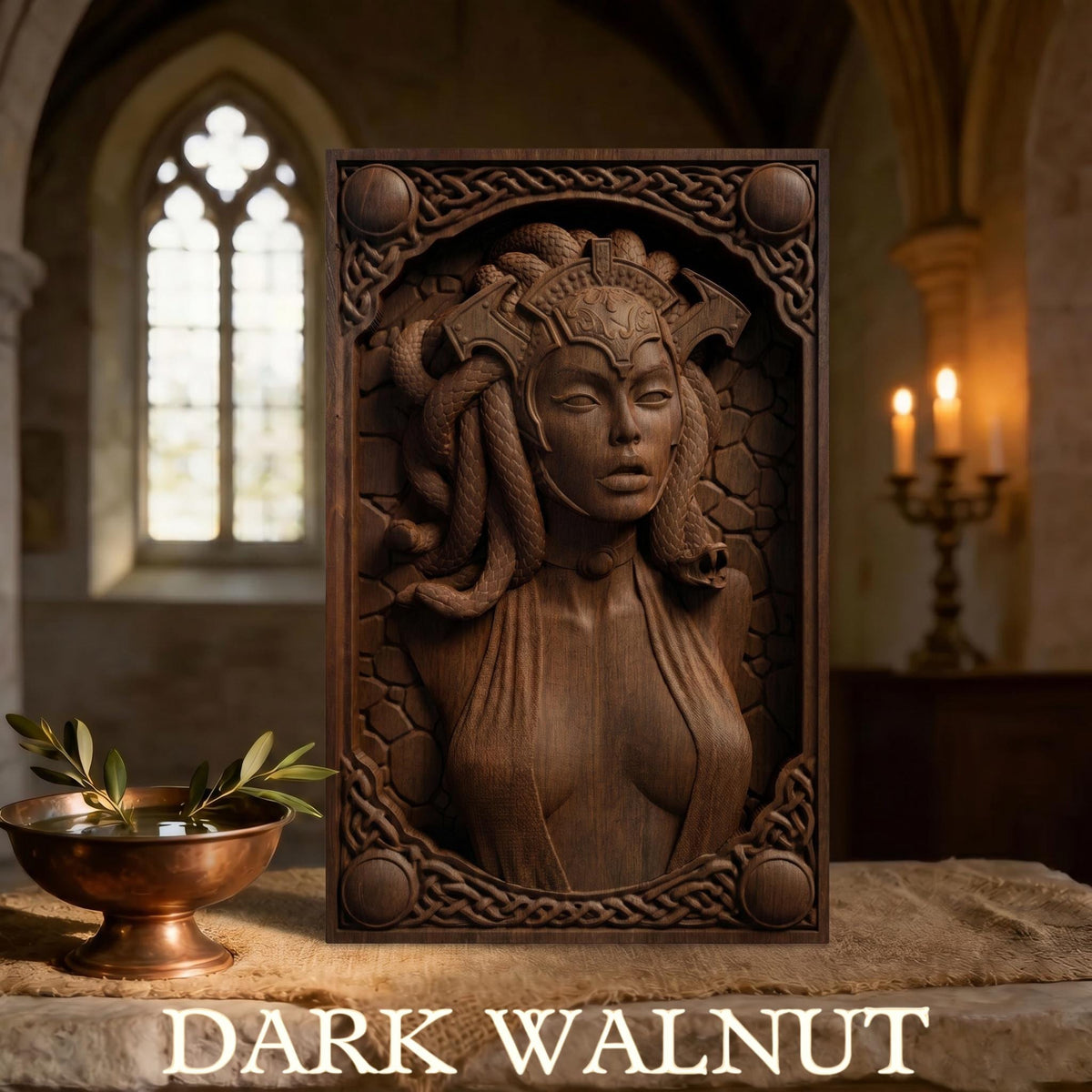 Wooden Medusa Carving | Framed Bas Relief | Sculptural Gift Idea