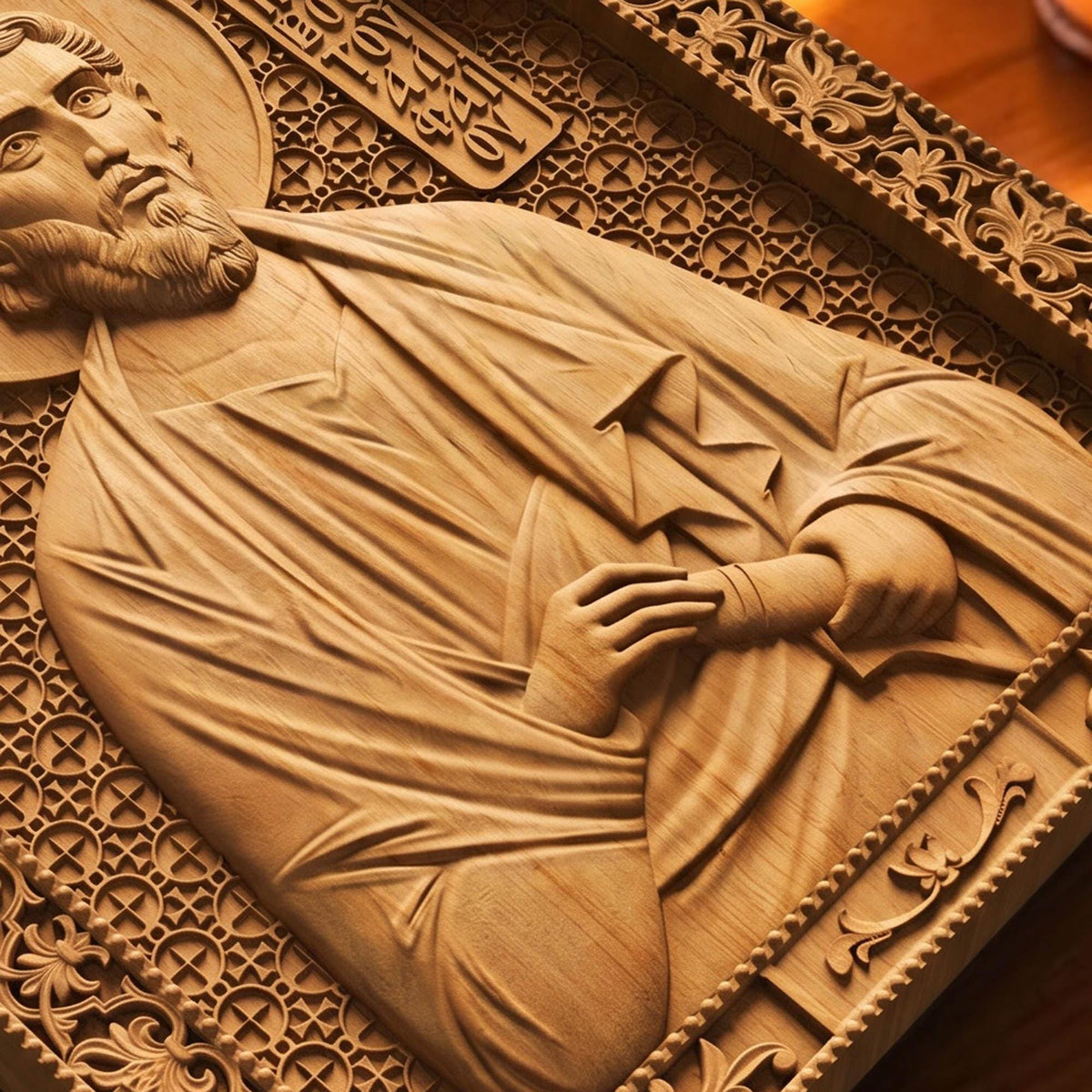 Saint James of Alphaeus the Apostle Wooden Carved Handmade Christian Icon Patron Saint of Pharmacists Flat Side Natural Wood Color Cretan Holy Carvings
