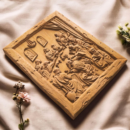 The Last Supper 5 Wooden Carved Handmade Christian Icon  Byzantine Greek Orthodox Home Decor Cretan Holy Carvings