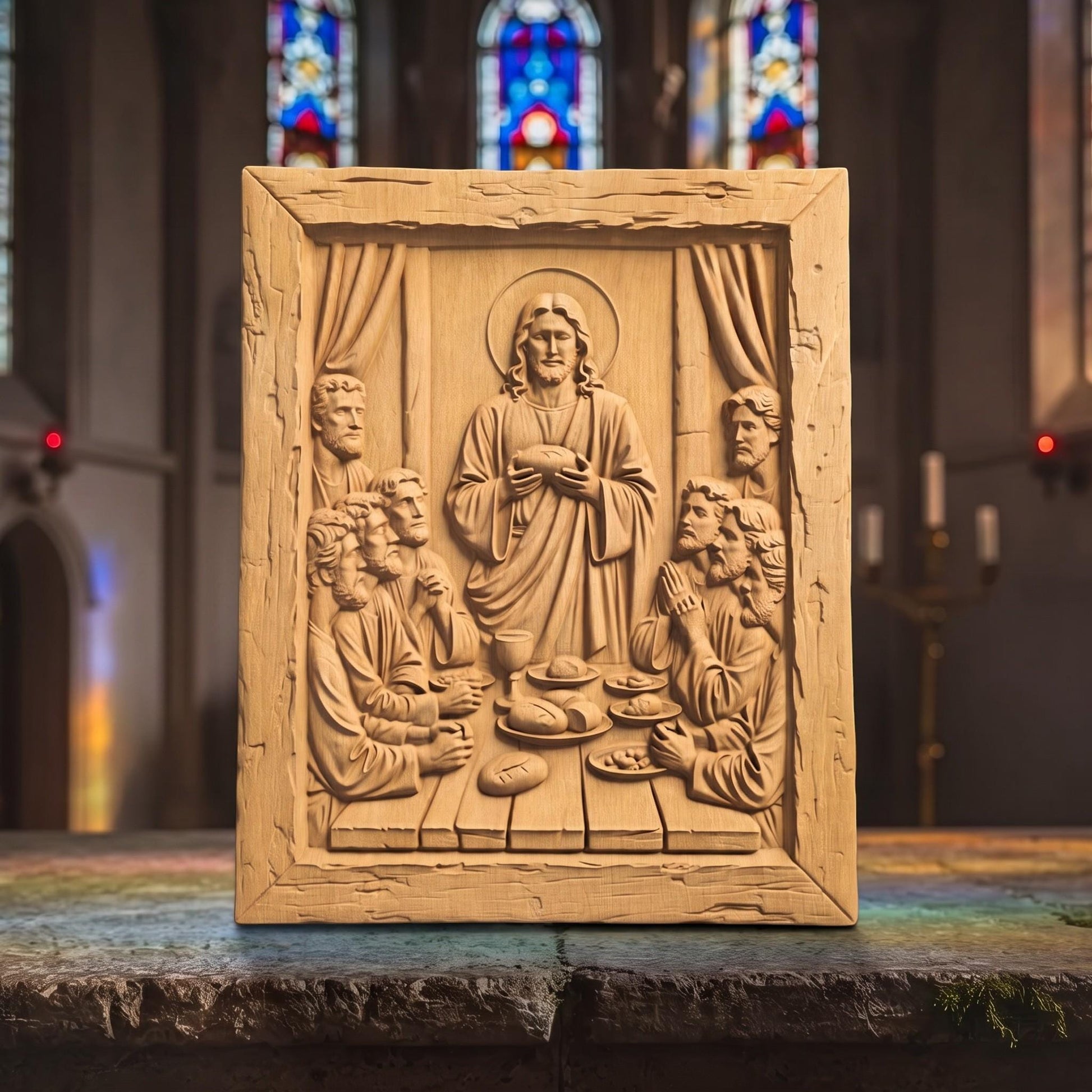 Jesus Christ Blesses the Bread Rustic Frame Wooden Carved Handmade Christian Icon  Byzantine Greek Orthodox Home Decor Cretan Holy Carvings
