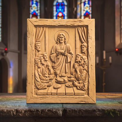 Jesus Christ Blesses the Bread Rustic Frame Wooden Carved Handmade Christian Icon  Byzantine Greek Orthodox Home Decor Cretan Holy Carvings