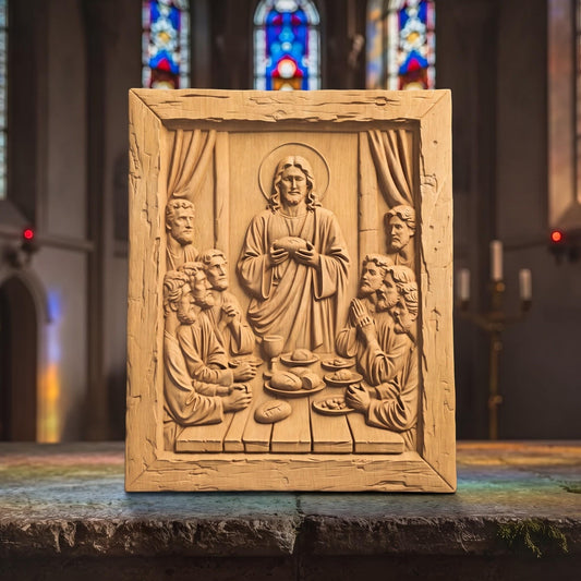 Jesus Christ Blesses the Bread Rustic Frame Wooden Carved Handmade Christian Icon  Byzantine Greek Orthodox Home Decor Cretan Holy Carvings