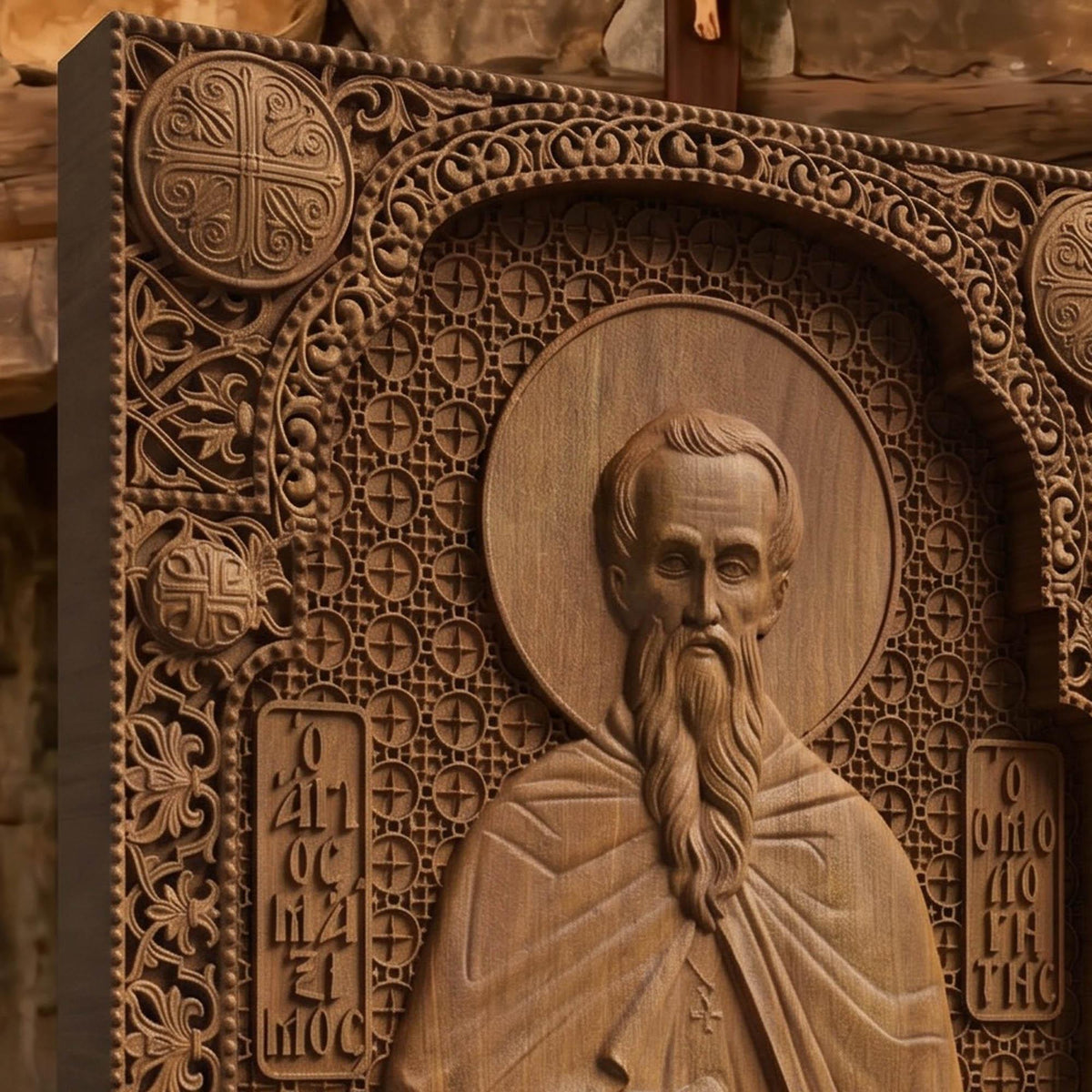 Saint Gregory the Confessor Wooden Carved Handmade Christian Icon | Byzantine Greek Orthodox Home Art Decor