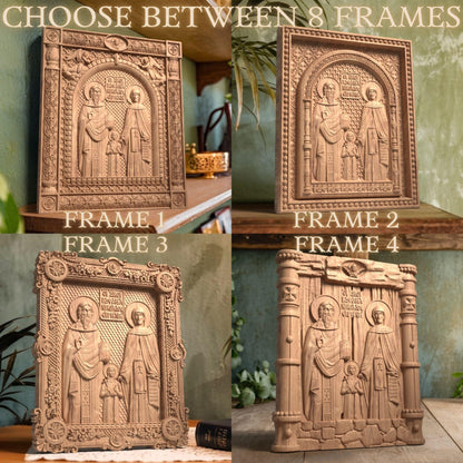 Άγιοι Ραφαήλ, Νικόλαος και Ειρήνη Ξυλόγλυπτη Εικόνα.