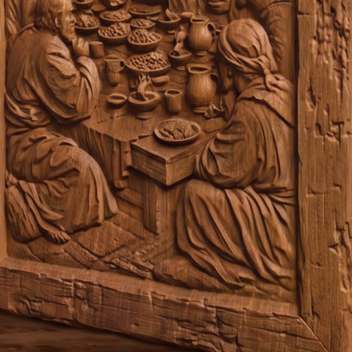 The Last Supper Wooden Carved Handmade Christian Icon  Byzantine Greek Orthodox Home Decor Cretan Holy Carvings