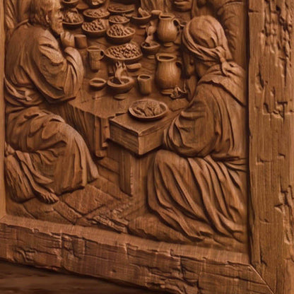 The Last Supper Wooden Carved Handmade Christian Icon  Byzantine Greek Orthodox Home Decor Cretan Holy Carvings