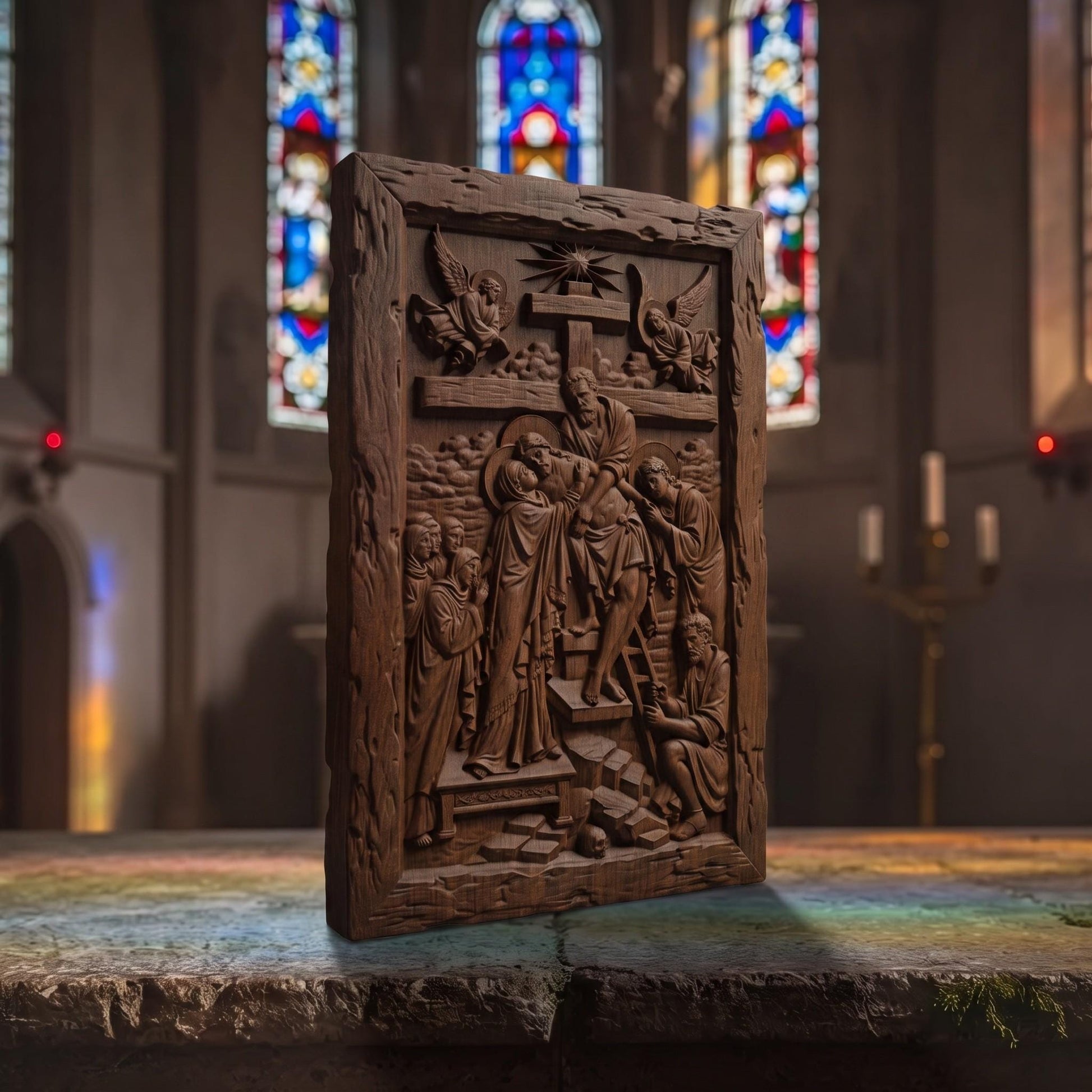 Jesus Christ Body Descent from the Cross Wooden Carved Handmade Christian Icon  Byzantine Greek Orthodox Home Decor Cretan Holy Carvings