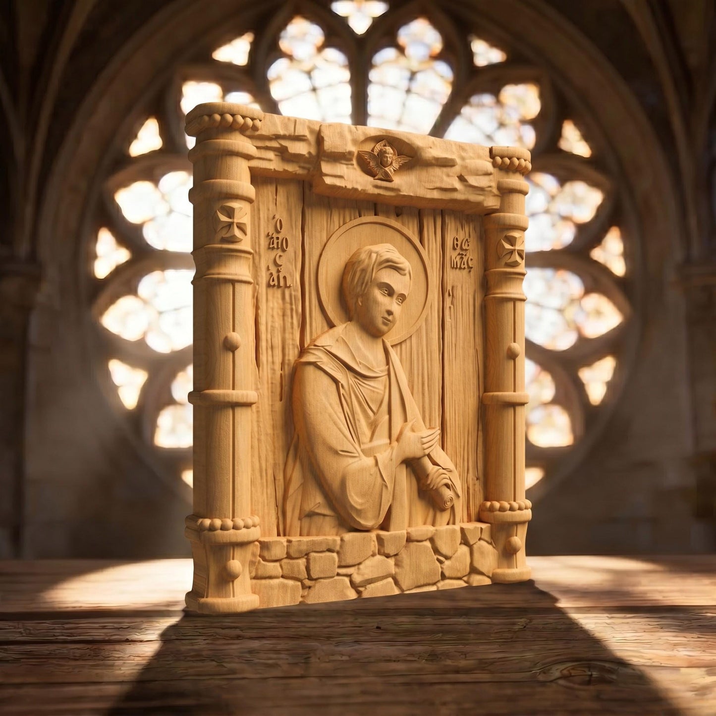 Saint Thomas the Apostle Wooden Carved Handmade Christian Icon Patron Saint of Architects and Builders Cretan Holy Carvings