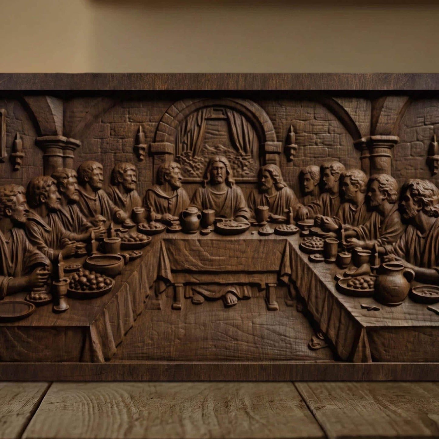 The Last Supper Simple Frame Wooden Carved Handmade Christian Icon  Byzantine Greek Orthodox Home Decor Cretan Holy Carvings
