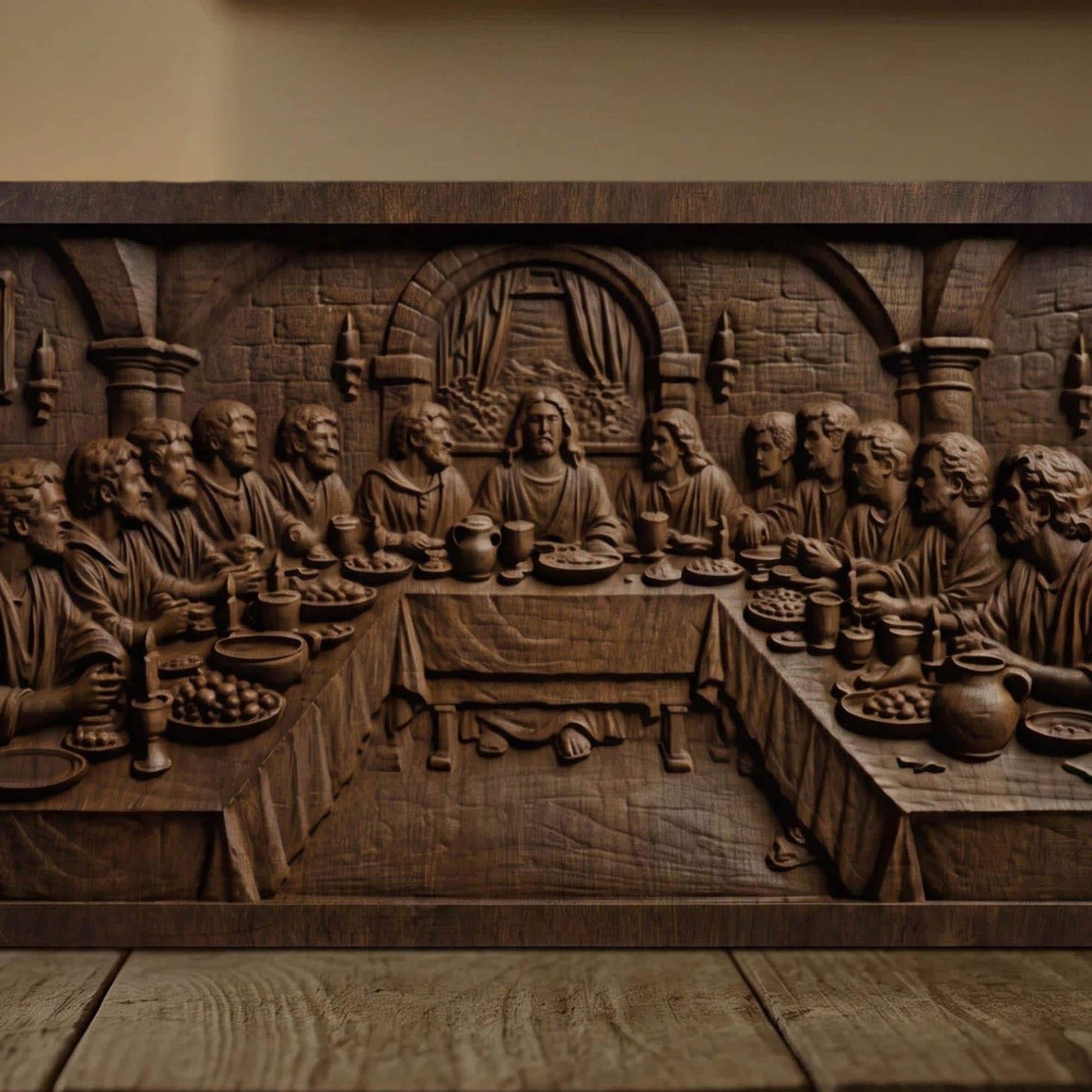 The Last Supper Simple Frame Wooden Carved Handmade Christian Icon  Byzantine Greek Orthodox Home Decor Cretan Holy Carvings
