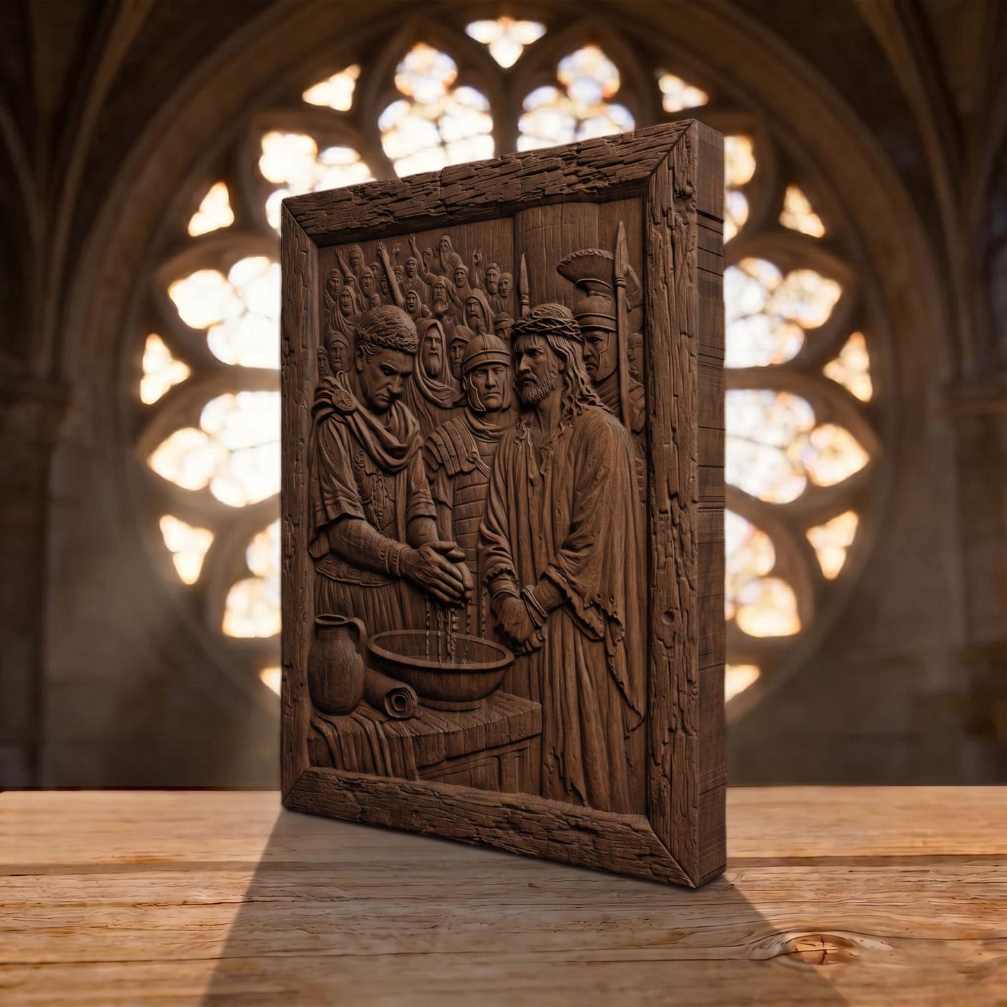 Pilate Washes his Hands of the Blood of Jesus Christ Wooden Carved Handmade Christian Icon  Byzantine Greek Orthodox Home Decor Cretan Holy Carvings