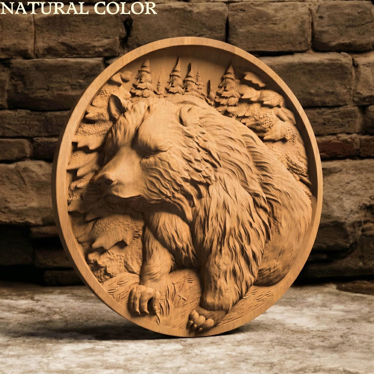 Bear in Plate Framed Bas Relief | Wooden Bear Carving | Sculptural Gift Idea