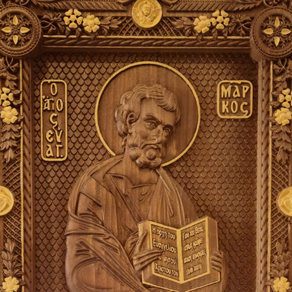 Mark the Evangelist Wooden Carved Handmade Christian Icon. Byzantine Greek Orthodox Home Art Decor.