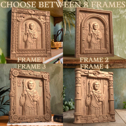 Άγιος Μηνάς Αιγύπτου Ξυλόγλυπτη Εικόνα.