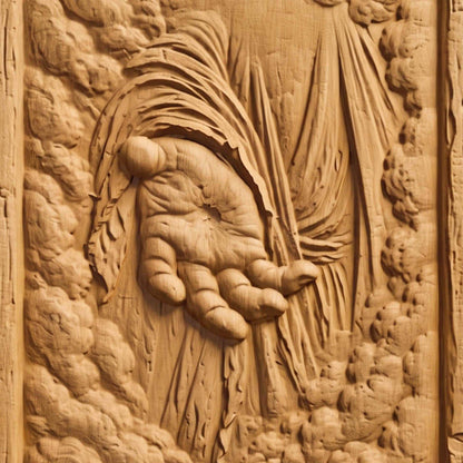 God's Hand of Help Wooden Carved Handmade Christian Icon  Byzantine Greek Orthodox Home Decor Cretan Holy Carvings