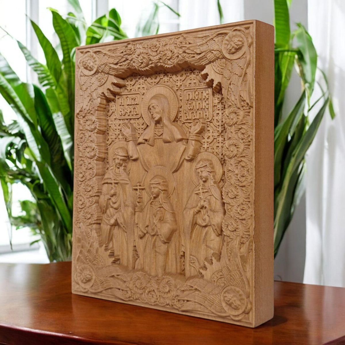 Saints Sophia Faith Hope Love Wooden Carved Handmade Christian Icon. Byzantine Greek Orthodox Decor.