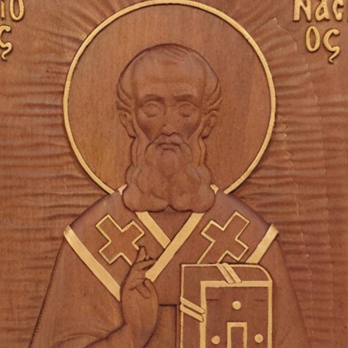 Saint Athanasius of Alexandria Wooden Carved Handmade Christian Icon. Byzantine Greek Orthodox Home Decor.