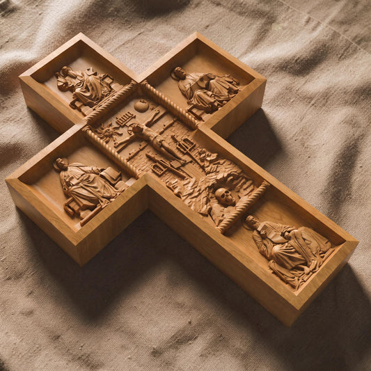 Hand Carved Cross No 13 | Wood Byzantine Greek Christian Wall Art Cretan Holy Carvings