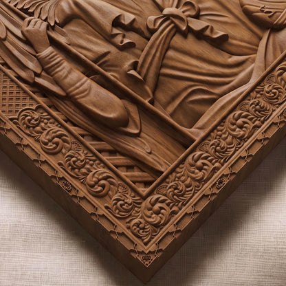 Archangel Gabriel Wooden Carved Handmade Christian Icon | Byzantine Greek Orthodox Home Art Decor