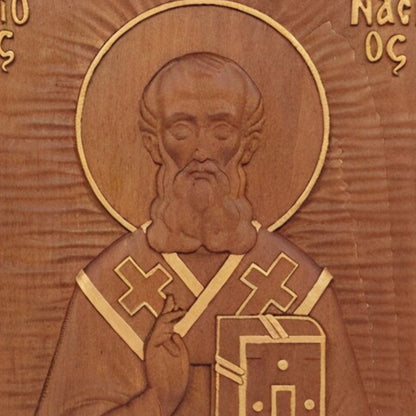 Άγιος Αθανάσιος Αλεξανδρείας Ξυλόγλυπτη Εικόνα.